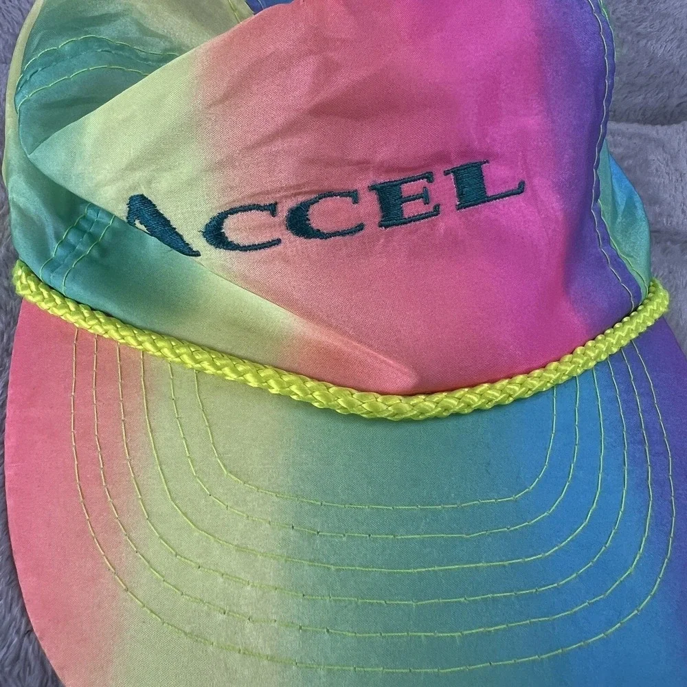 Vintage Otto Cap Accel Rainbow Nylon Rope Hat Multicolor Snapback Retro 80s Cap